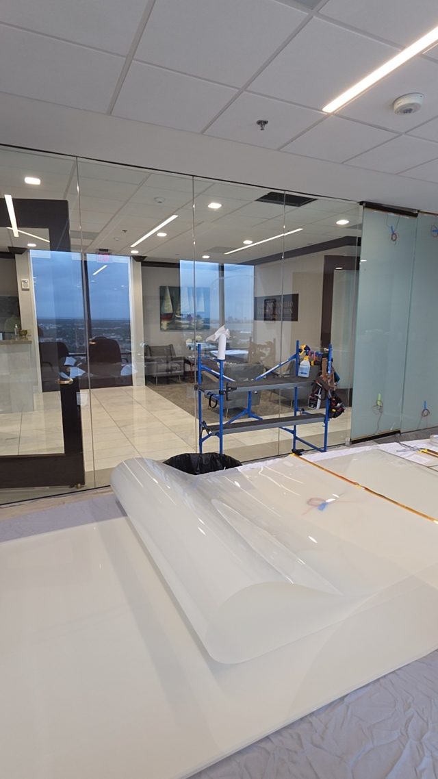 Office glass partition install